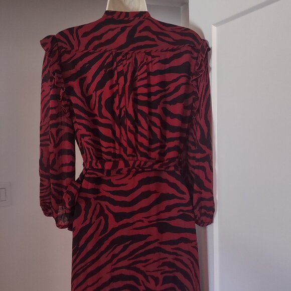 ba&sh Burgundy and Black Animal Print Wrap Dress - SIZE 2 - Picture 6 of 9